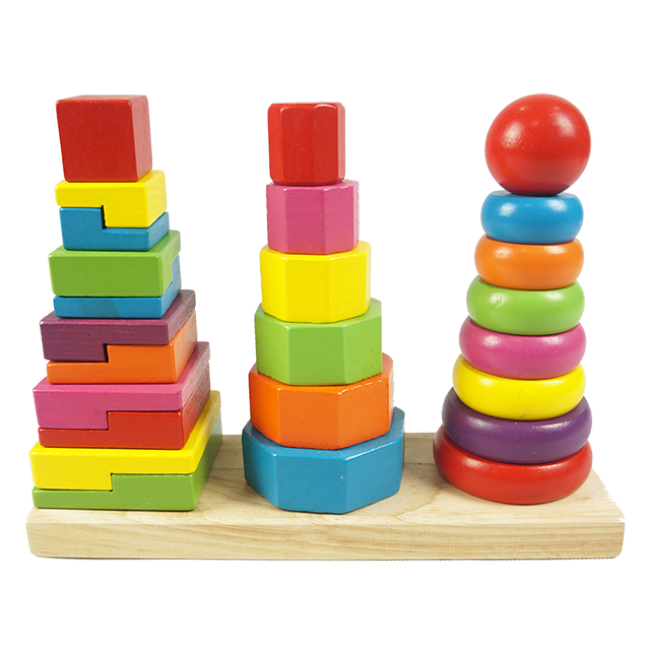 Top Selling Wooden Shape Tower Chriden Cute Wooden Stacker Toy Shape Tower